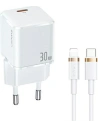 USAMS T45 Netzladegerät 1xUSB-C 30W PD3.0 +QC3.0 Schnellladung +U63 USB-C/Lightning Kabel weiß/white UXTZH02