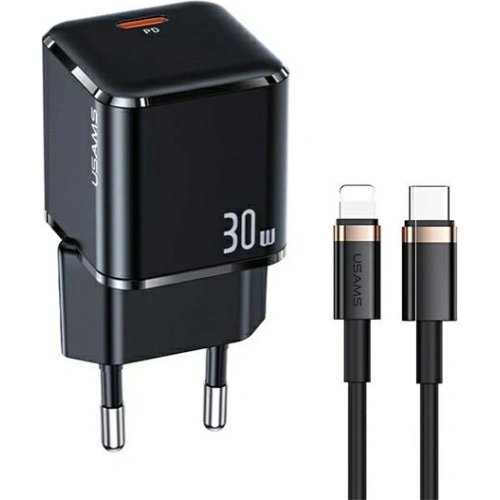 Kup USAMS T45 Netzladegerät 1xUSB-C 30W PD3.0 +QC3.0 Schnellladung + U63 USB-C/Lightning Kabel schwarz/black UXTZH01 - USA537BLK - {ean13} - Sklep Home Screen