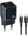 USAMS T45 Netzladegerät 1xUSB-C 30W PD3.0 +QC3.0 Schnellladung + U63 USB-C/Lightning Kabel schwarz/black UXTZH01