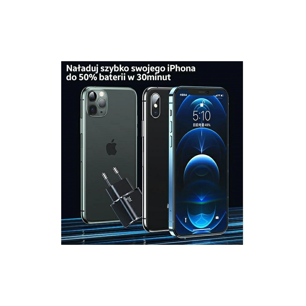 Ładowarka sieciowa USAMS T45 1xUSB-C 30W PD3.0 +QC3.0 Fast Charging +kabel U63 USB-C/Lightning czarny/black UXTZH01