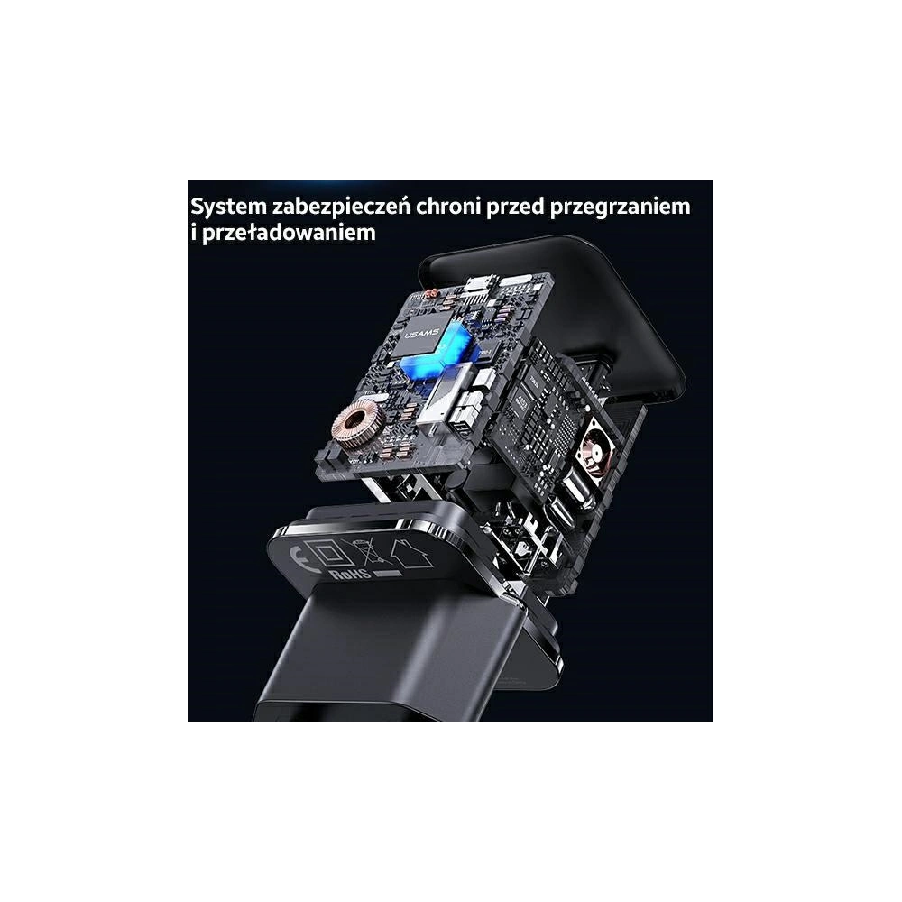 Ładowarka sieciowa USAMS T45 1xUSB-C 30W PD3.0 +QC3.0 Fast Charging +kabel U63 USB-C/Lightning czarny/black UXTZH01