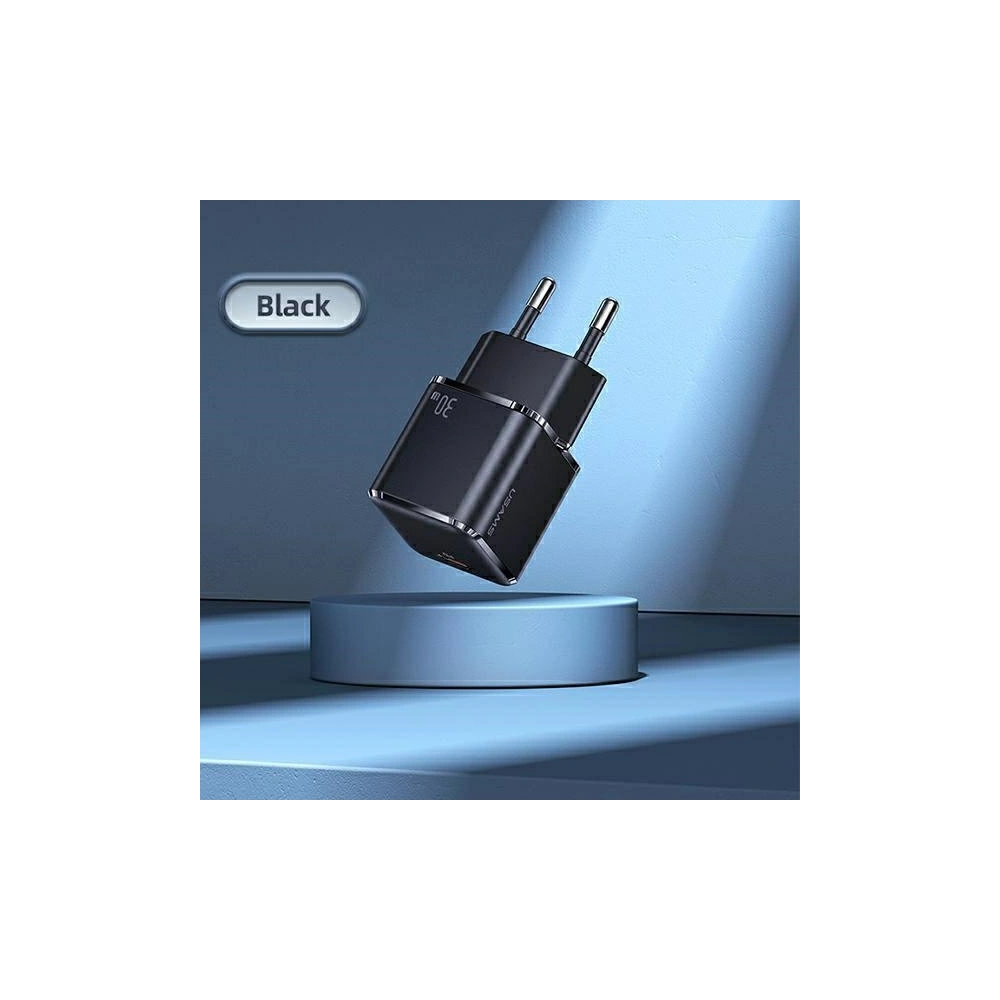 Ładowarka sieciowa USAMS T45 1xUSB-C 30W PD3.0 +QC3.0 Fast Charging +kabel U63 USB-C/Lightning czarny/black UXTZH01