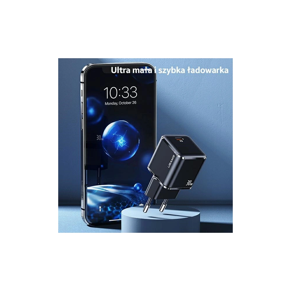 Ładowarka sieciowa USAMS T45 mini 1xUSB-C  30W PD3.0 Fast Charging czarny/black CC148TC01