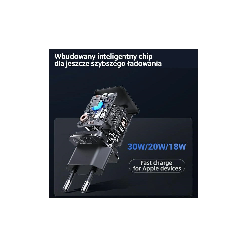 Ładowarka sieciowa USAMS T45 mini 1xUSB-C  30W PD3.0 Fast Charging czarny/black CC148TC01