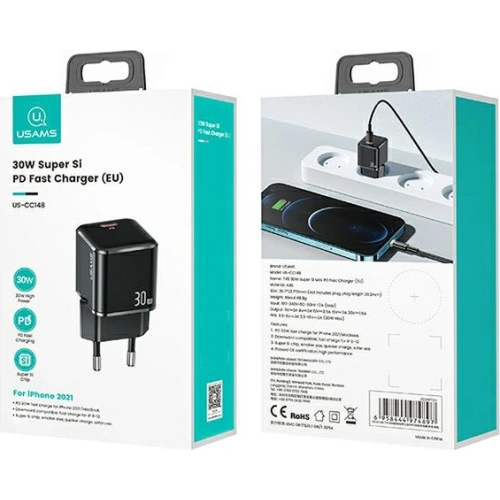 Kup Ładowarka sieciowa USAMS T45 mini 1xUSB-C 30W PD3.0 Fast Charging czarny/black CC148TC01 - USA539BLK - {ean13} - Sklep Home Screen