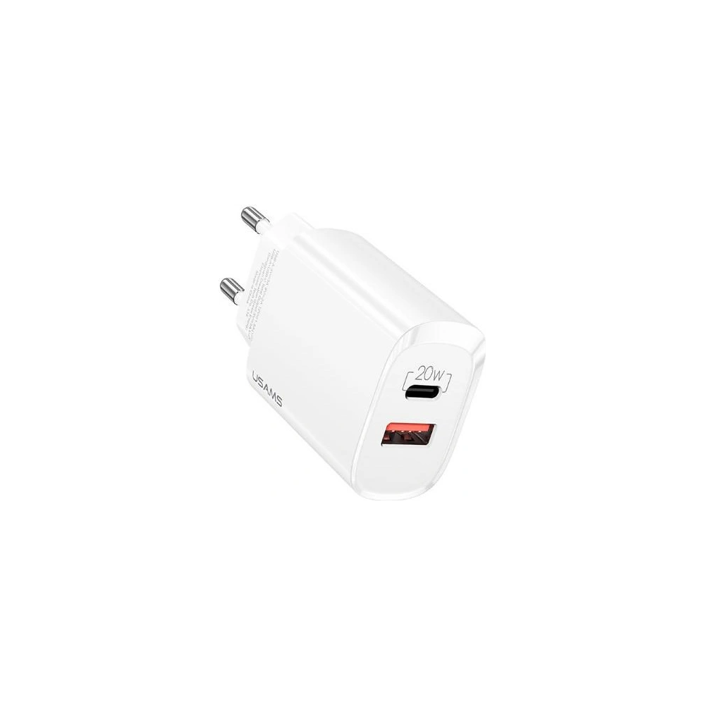 Ładowarka sieciowa USAMS T35 1xUSB-C+1xUSB 20W PD3.0 +QC3.0 Fast Charging biały/white CC121TC01