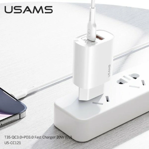 Kup Încărcător de rețea USAMS T35 1xUSB-C+1xUSB 20W PD3.0 +QC3.0 Încărcare rapidă alb/white CC121TC01 - USA540WHT - {ean13} - Sklep Home Screen