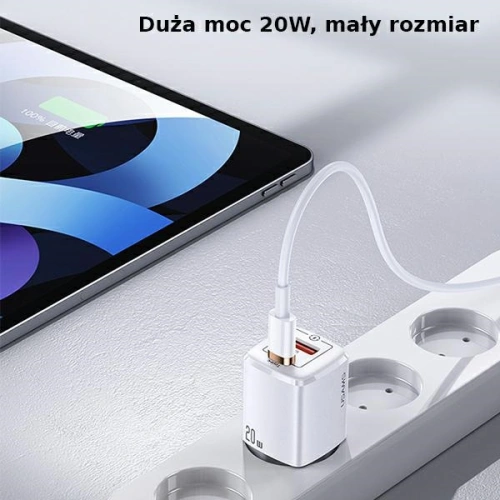 Kup Ładowarka sieciowa USAMS T37 1xUSB-C+1xUSB 20W Super SI PD3.0 +QC3.0 Fast Charging biały/white CC128TC02 - USA542WHT - {ean13} - Sklep Home Screen