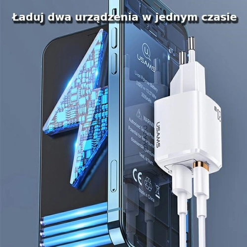 Kup Ładowarka sieciowa USAMS T37 1xUSB-C+1xUSB 20W Super SI PD3.0 +QC3.0 Fast Charging biały/white CC128TC02 - USA542WHT - {ean13} - Sklep Home Screen