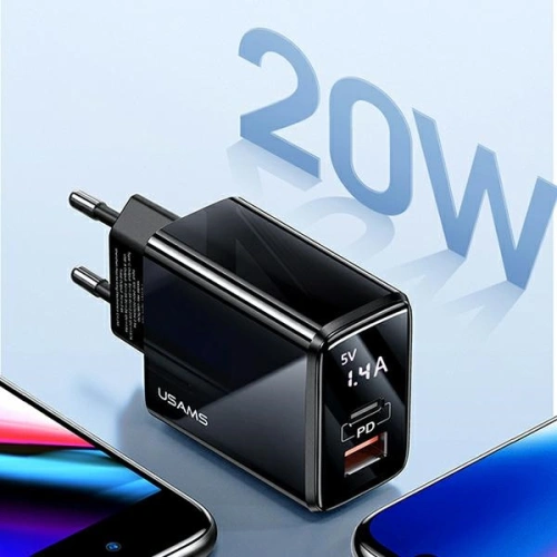 Kup USAMS T40 Netzladegerät 1xUSB-C+1xUSB 20W LED PD3.0 +QC3.0 Schnellladung schwarz/black CC133TC01 - USA543BLK - {ean13} - Sklep Home Screen