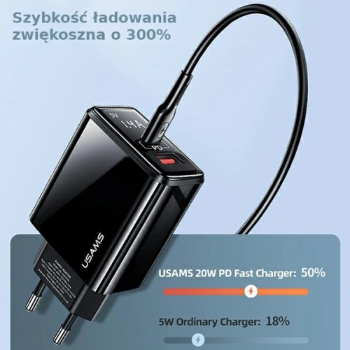 Kup Încărcător de rețea USAMS T40 1xUSB-C + 1xUSB 20W LED PD3.0 + QC3.0 Încărcare rapidă negru/black CC133TC01 - USA543BLK - {ean13} - Sklep Home Screen
