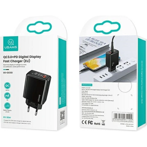 Kup USAMS T40 Netzladegerät 1xUSB-C+1xUSB 20W LED PD3.0 +QC3.0 Schnellladung schwarz/black CC133TC01 - USA543BLK - {ean13} - Sklep Home Screen