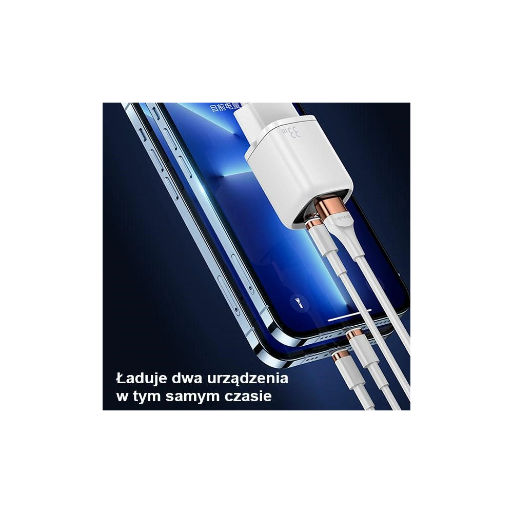 Ładowarka sieciowa USAMS T46 1xUSB-C+1xUSB 33W PD3.0 +QC3.0 Fast Charging biały/white CC152TC02