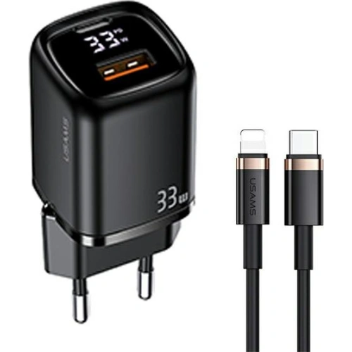 Kup Încărcător de rețea USAMS T46 1xUSB-C+1xUSB 33W PD3.0 +QC3.0 Încărcare rapidă +cablu U63 USB-C/Lightning negru/black UDTZ01 - USA549BLK - {ean13} - Sklep Home Screen