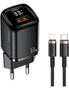 Încărcător de rețea USAMS T46 1xUSB-C+1xUSB 33W PD3.0 +QC3.0 Încărcare rapidă +cablu U63 USB-C/Lightning negru/black UDTZ01