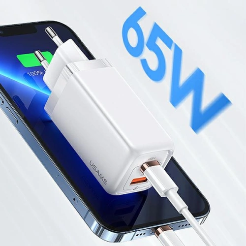 Kup Încărcătorul de rețea USAMS T47 1xUSB-C+1xUSB 65W PD Încărcare rapidă Super Si alb/white CC153TC02 - USA550WHT - {ean13} - Sklep Home Screen