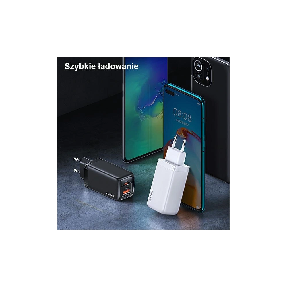 Ładowarka sieciowa USAMS T47 1xUSB-C+1xUSB 65W PD Fast Charging Super Si biały/white CC153TC02