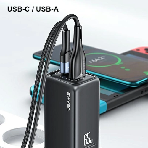 Kup USAMS T47 Netzladegerät 1xUSB-C+1xUSB 65W PD Schnellladung Super Si weiß/white CC153TC02 - USA550WHT - {ean13} - Sklep Home Screen