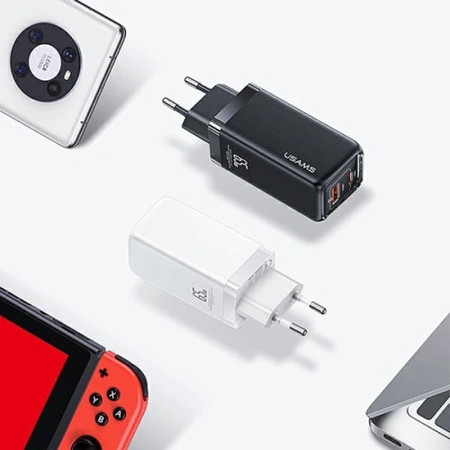 Kup USAMS T47 Netzladegerät 1xUSB-C+1xUSB 65W PD Schnellladung Super Si weiß/white CC153TC02 - USA550WHT - {ean13} - Sklep Home Screen