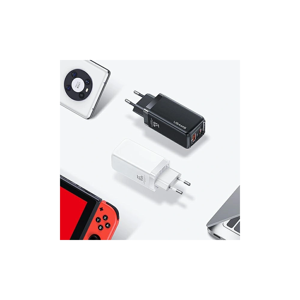 Ładowarka sieciowa USAMS T47 1xUSB-C+1xUSB 65W PD Fast Charging Super Si biały/white CC153TC02
