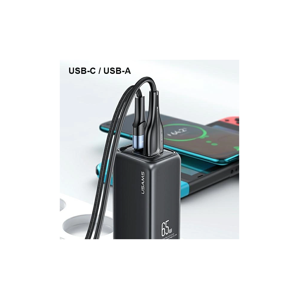 Ładowarka sieciowa USAMS T47 1xUSB-C+1xUSB 65W PD Fast Charging Super Si czarny/black CC153TC01