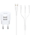Încărcător de rețea USAMS T20 2xUSB 2,1A 3in1 (lightning+microUSB+USB-C) alb/white rotund Încărcare rapidă XTXLOGT203101