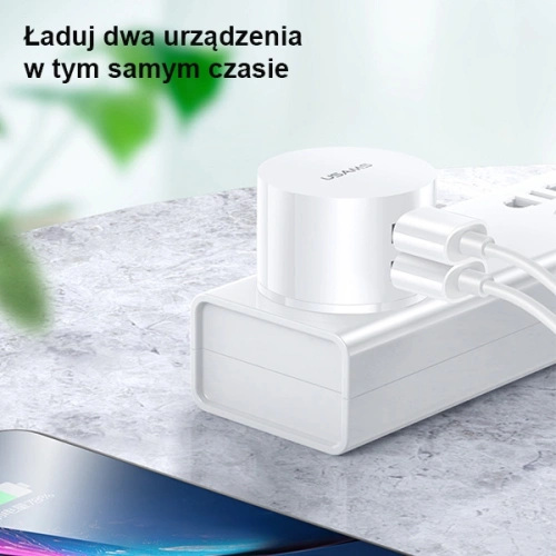 Kup Încărcător de rețea USAMS T20 2xUSB 2,1A 3in1 (lightning+microUSB+USB-C) alb/white rotund Încărcare rapidă XTXLOGT203101 - USA555WHT - {ean13} - Sklep Home Screen