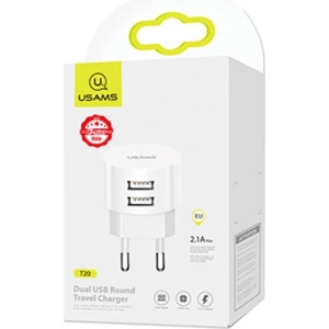USAMS Wall Charger 2xUSB T20 2,1A round white Fast Charging CC80TC01 (US-CC080)