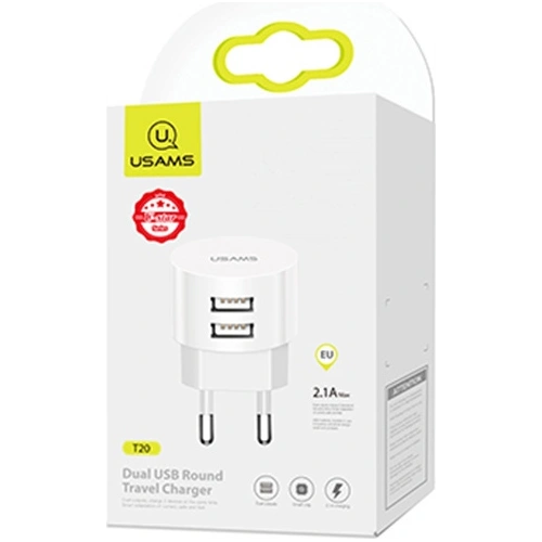 Kup Ładowarka sieciowa USAMS T20 2xUSB 2,1A round biały/white Fast Charging CC80TC01 - USA558WHT - {ean13} - Sklep Home Screen