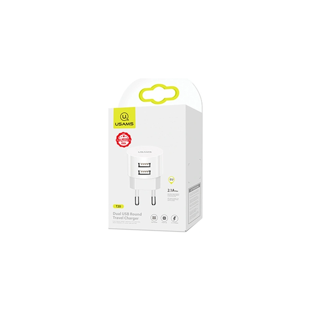Ładowarka sieciowa USAMS T20 2xUSB 2,1A round biały/white Fast Charging CC80TC01