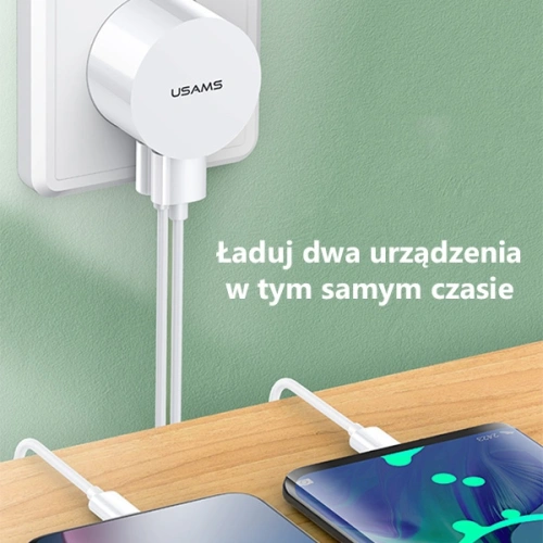 Kup Încărcător de rețea USAMS T20 2xUSB 2,1A USB-C alb/white round Încărcare rapidă XTXLOGT18TC05 - USA559WHT - {ean13} - Sklep Home Screen