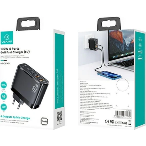 Kup Încărcător de rețea USAMS T44 2xUSB-C+2xUSB 100W PD3.0 +QC3.0 Încărcare rapidă negru/black CC145TC01 - USA561BLK - {ean13} - Sklep Home Screen