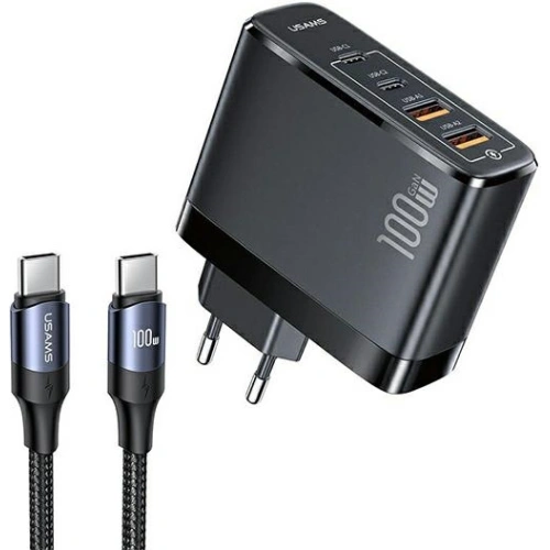 Kup Încărcătorul de rețea USAMS T44 2xUSB-C+2xUSB 100W PD3.0 +QC3.0 Încărcare rapidă + cablu U71 USB-C la USB-C negru/black UCTZ01 - USA562BLK - {ean13} - Sklep Home Screen