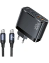 USAMS T44 hálózati töltő 2xUSB-C+2xUSB 100W PD3.0 +QC3.0 Gyors Töltés + U71 USB-C a USB-C fekete/kék UCTZ01 kábel