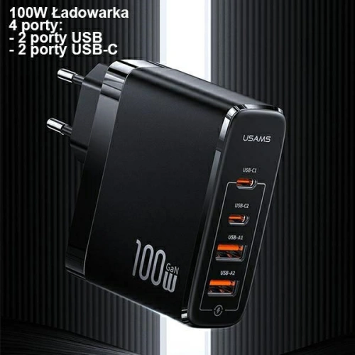 Kup Încărcătorul de rețea USAMS T44 2xUSB-C+2xUSB 100W PD3.0 +QC3.0 Încărcare rapidă + cablu U71 USB-C la USB-C negru/black UCTZ01 - USA562BLK - {ean13} - Sklep Home Screen