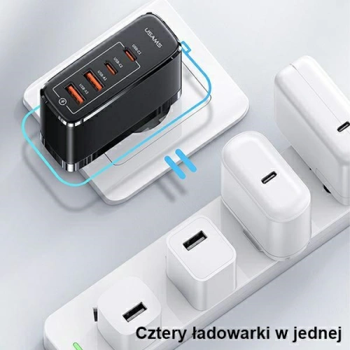 Kup Încărcătorul de rețea USAMS T44 2xUSB-C+2xUSB 100W PD3.0 +QC3.0 Încărcare rapidă + cablu U71 USB-C la USB-C negru/black UCTZ01 - USA562BLK - {ean13} - Sklep Home Screen