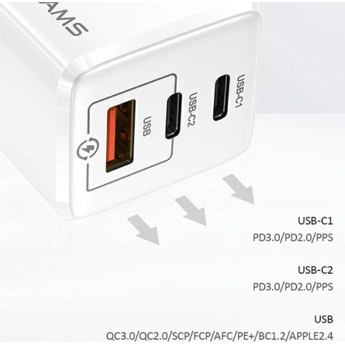 Buy USAMS Wall Charger MT 2xUSB-C+USB GaN 65W T33 PD Fast Charging white CC110TC02 (US-CC110) - USA563WHT - {ean13} - Home Screen Store Europe
