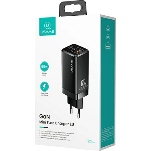 Buy USAMS Wall Charger MT 2xUSB-C+USB GaN 65W T33 PD Fast Charging black CC110TC01 (US-CC110) - USA564BLK - {ean13} - Home Screen Store Europe