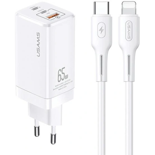 Kup Încărcătorul de rețea USAMS MT T33 2xUSB-C+USB GaN 65W PD + cablu USB-C-Lightning 30W Fast Charging alb/white MTXLOGTL02 - USA565WHT - {ean13} - Sklep Home Screen