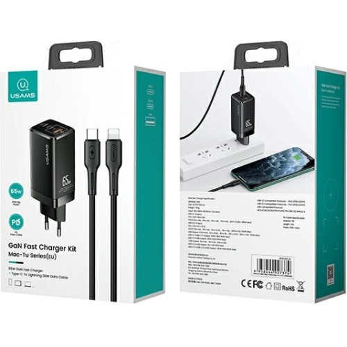 Kup Încărcător de rețea USAMS MT T33 2xUSB-C+USB GaN 65W PD + cablu USB-C-Lightning 30W Încărcare Rapidă negru/black MTXLOGTL01 - USA566BLK - {ean13} - Sklep Home Screen
