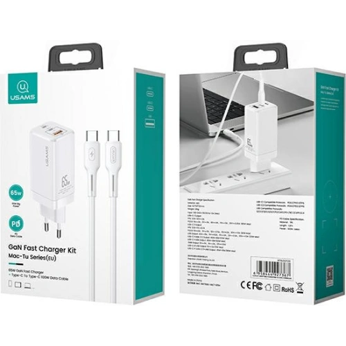 Kup Încărcător de rețea USAMS MT T33 2xUSB-C+USB GaN 65W PD + cablu USB-C-USB-C 100W Încărcare rapidă alb/white MTXLOGTC02 - USA567WHT - {ean13} - Sklep Home Screen