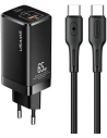 Síťová nabíječka USAMS MT T33 2xUSB-C+USB GaN 65W PD + kabel USB-C-USB-C 100W rychlé nabíjení černá/black MTXLOGTC01