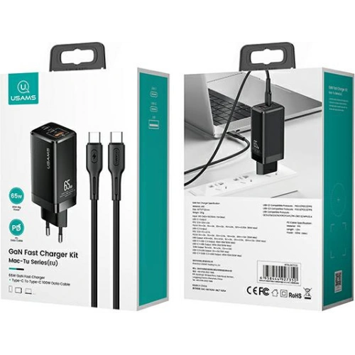 Kup Încărcătorul de rețea USAMS MT T33 2xUSB-C+USB GaN 65W PD + cablu USB-C-USB-C 100W Încărcare rapidă negru/black MTXLOGTC01 - USA568BLK - {ean13} - Sklep Home Screen