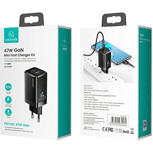 Kup Încărcător de rețea USAMS T41 USB-C+USB GaN 47W PD+QC Încărcare Rapidă negru/black CC137TC01 - USA570BLK - {ean13} - Sklep Home Screen
