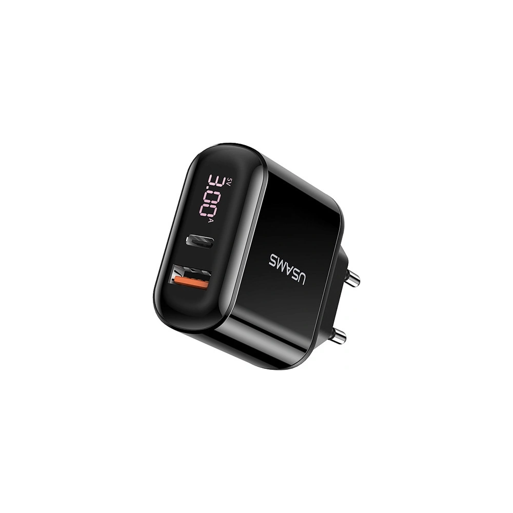 Ładowarka sieciowa USAMS T23 USB+USB-C 18W 3,2A QC3.0+PD3.0 Fast Charging czarny/black CC85TC01