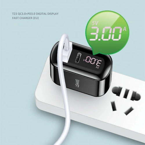 Kup USAMS T23 Netzladegerät USB+USB-C 18W 3,2A QC3.0+PD3.0 Schnellladung schwarz/black CC85TC01 - USA571BLK - {ean13} - Sklep Home Screen