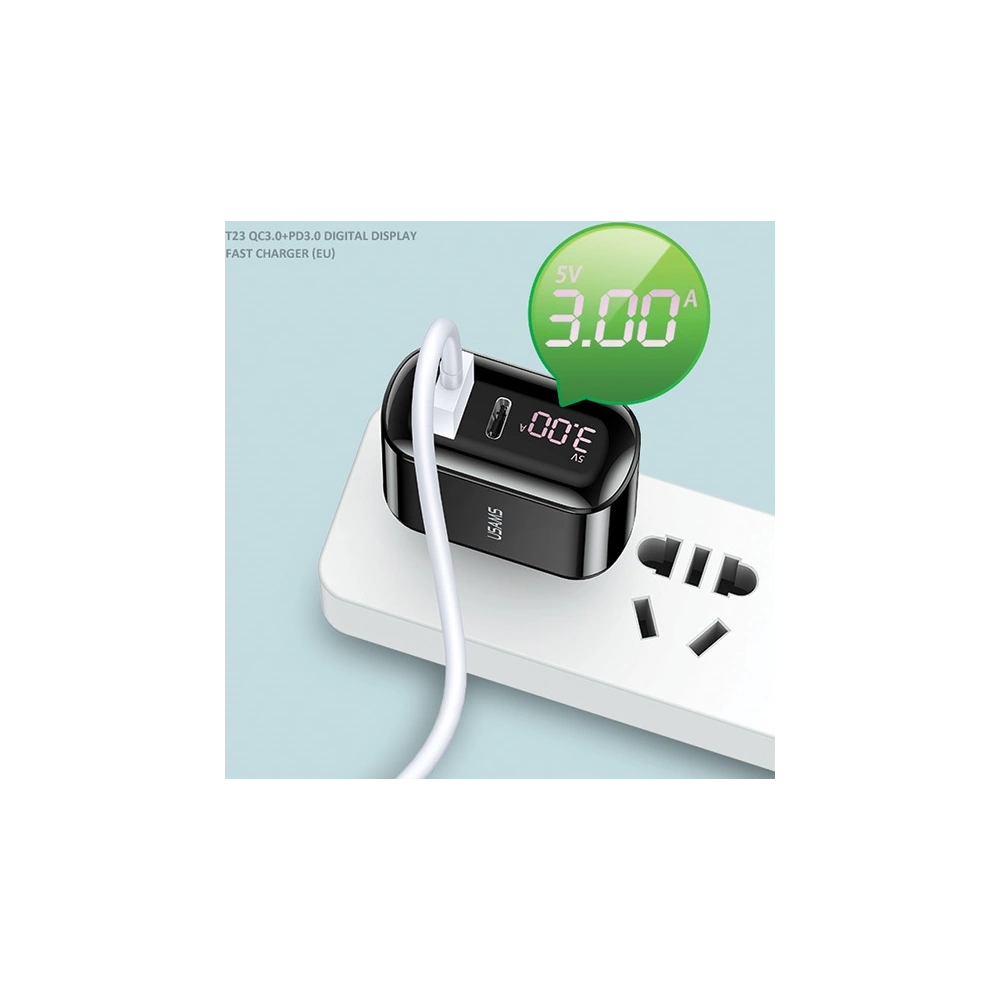 Ładowarka sieciowa USAMS T23 USB+USB-C 18W 3,2A QC3.0+PD3.0 Fast Charging czarny/black CC85TC01
