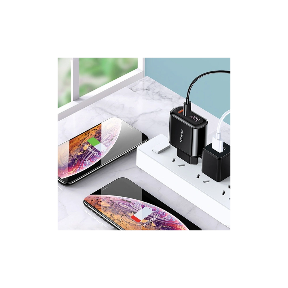 Ładowarka sieciowa USAMS T23 USB+USB-C 18W 3,2A QC3.0+PD3.0 Fast Charging czarny/black CC85TC01