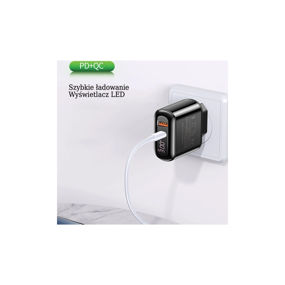 Ładowarka sieciowa USAMS T23 USB+USB-C 18W 3,2A QC3.0+PD3.0 Fast Charging czarny/black CC85TC01