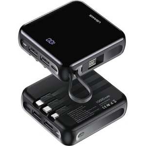 Powerbank USAMS PB61 10000mAh LED  + kabel USB-C/Lightning/MicroUSB czarny/black 10KCD16901